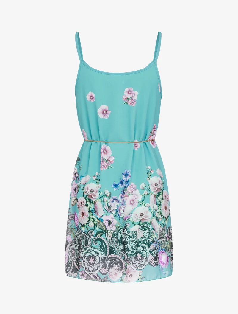 Robe trapèze à imprimé floral - Turquoise
