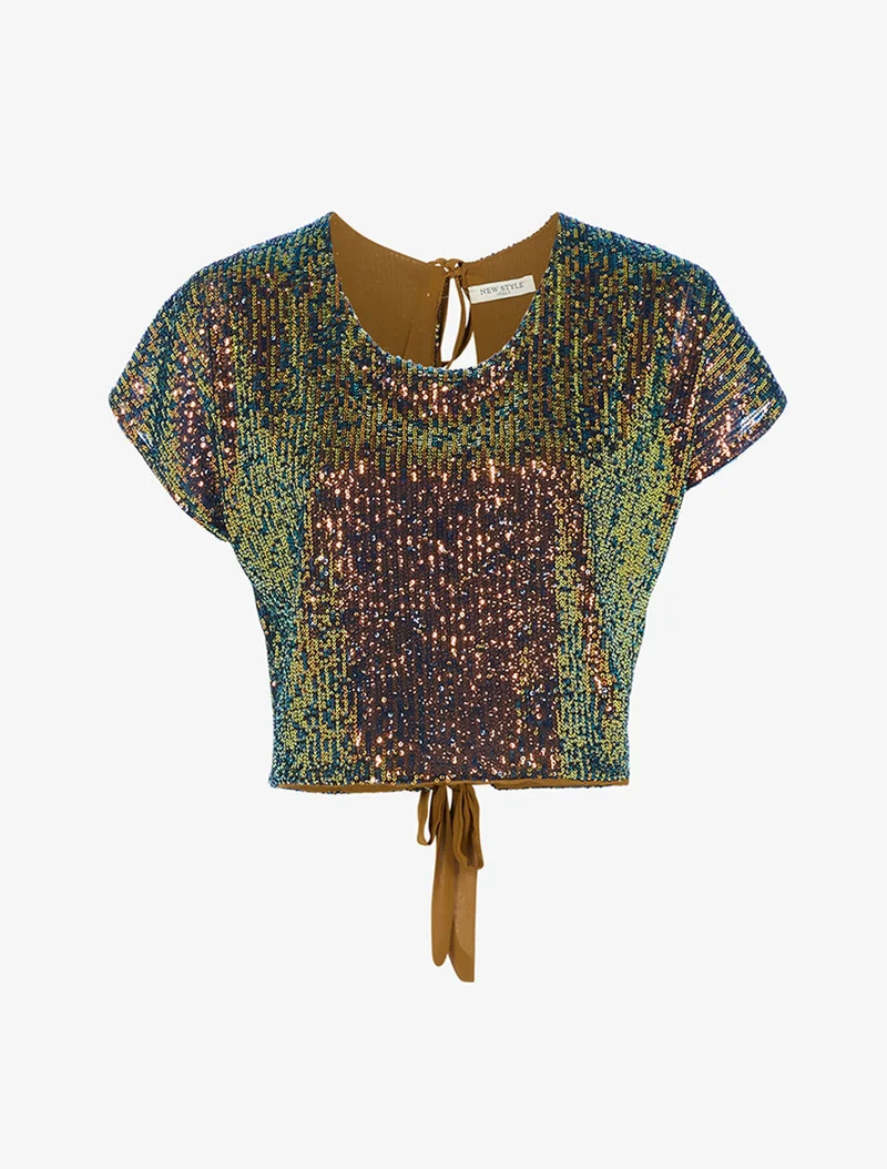 Crop top en sequins multicouleur - Multi/marron
