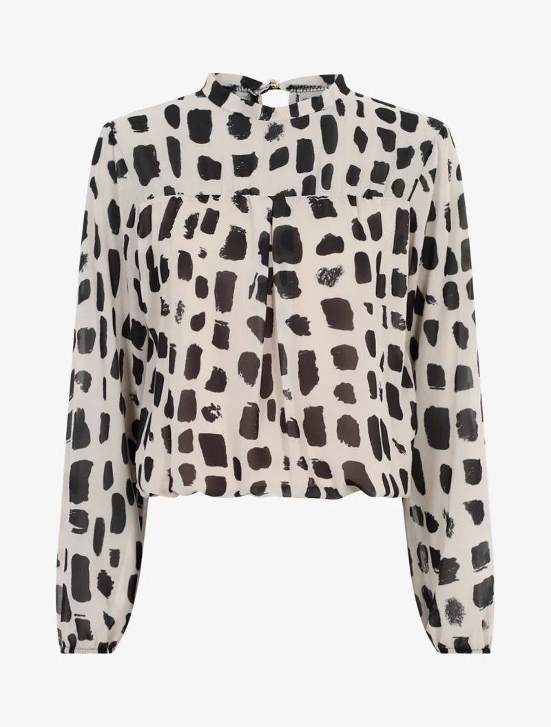 Blouse coupe boule imprimée - Beige/noir