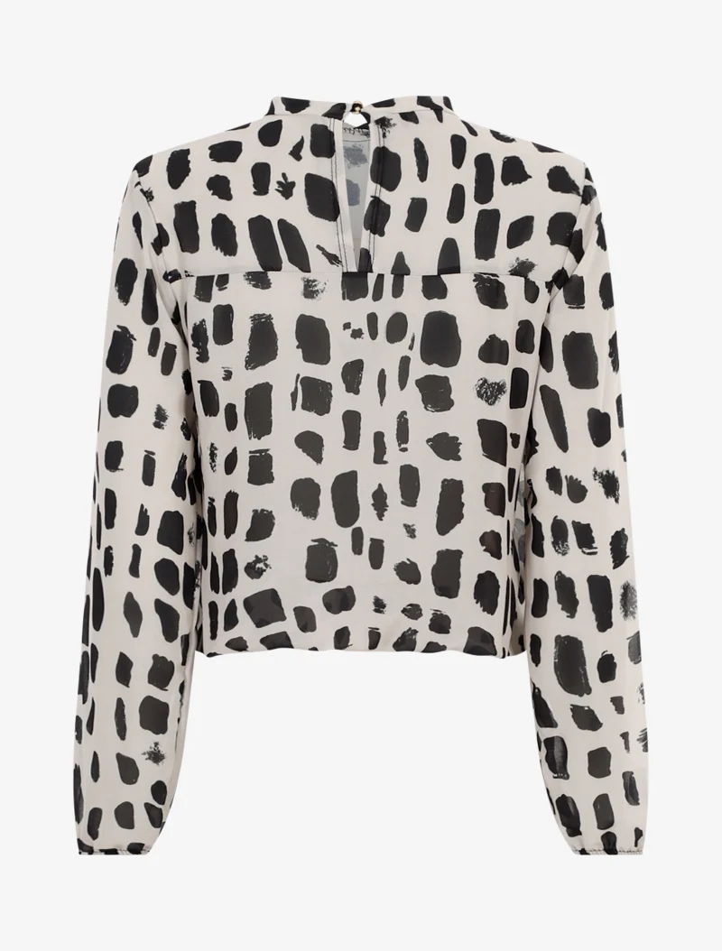 Blouse coupe boule imprimée - Beige/noir