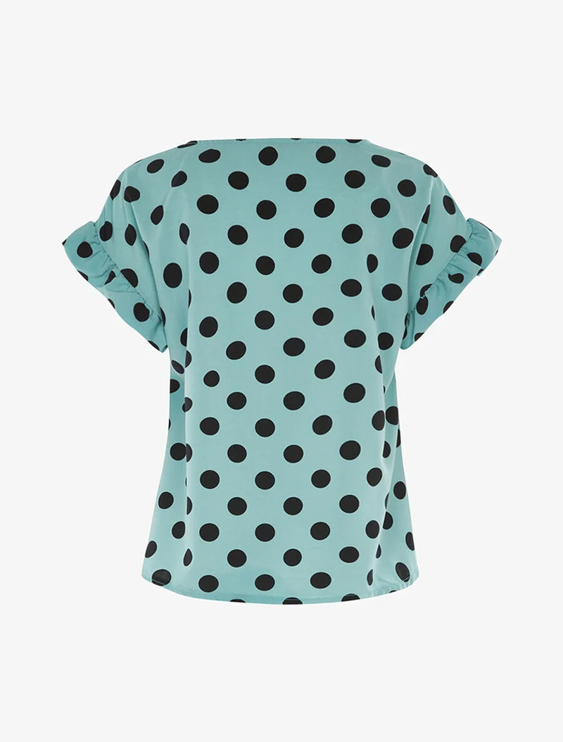 Blouse à pois et manches volantées - Turquoise
