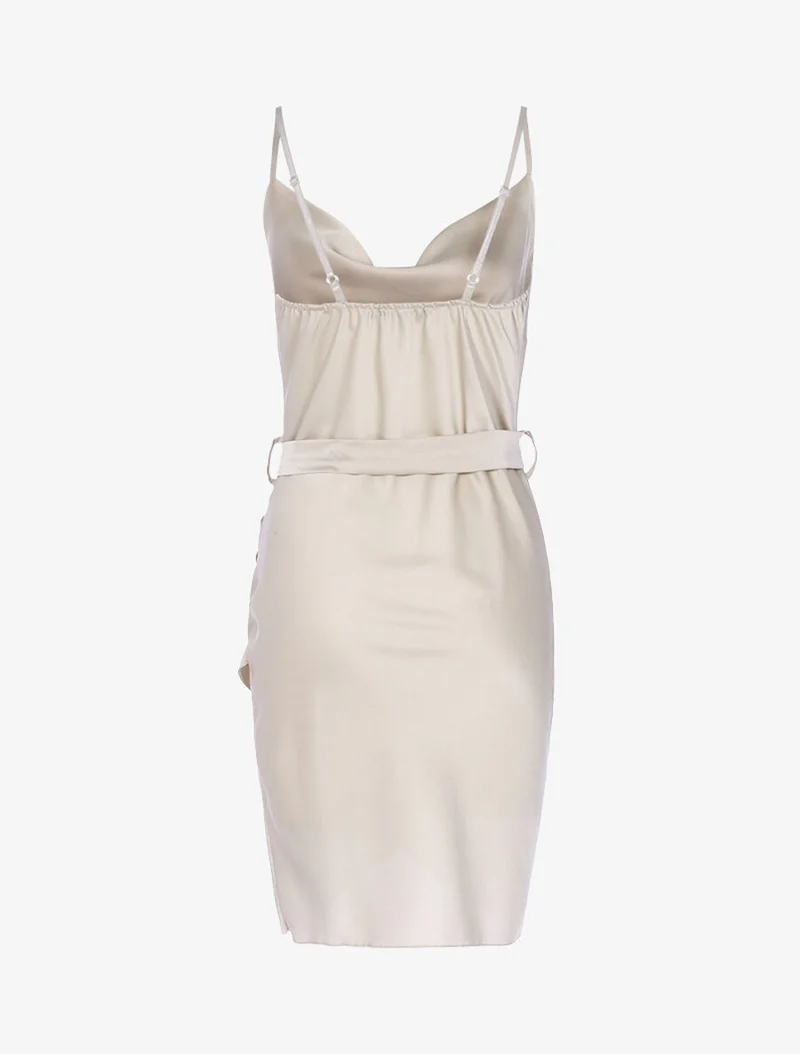 Robe satinée coupe portefeuille - Beige