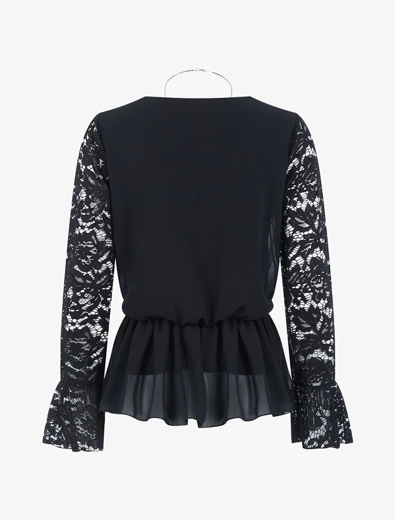 Blouse cintrée à manches dentelle - Noir