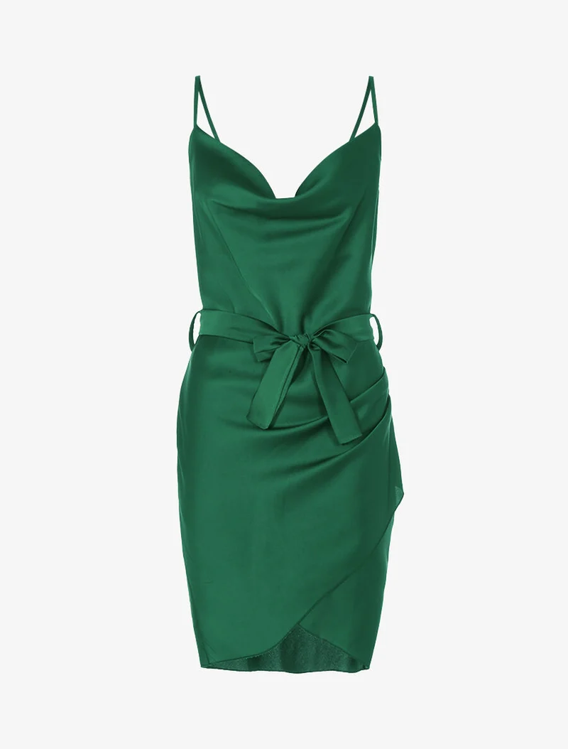Robe satinée coupe portefeuille - Vert