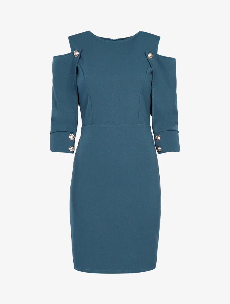 Robe à manches boutonnées - Bleu canard