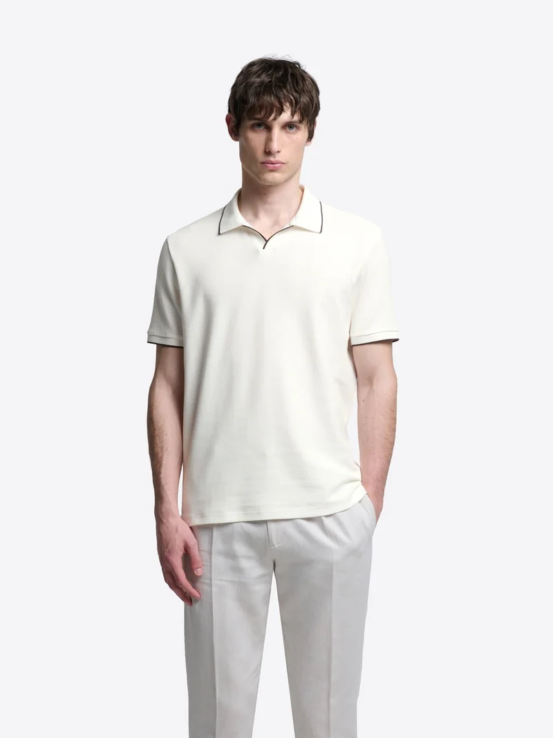 Polo col ouvert contrasté en coton