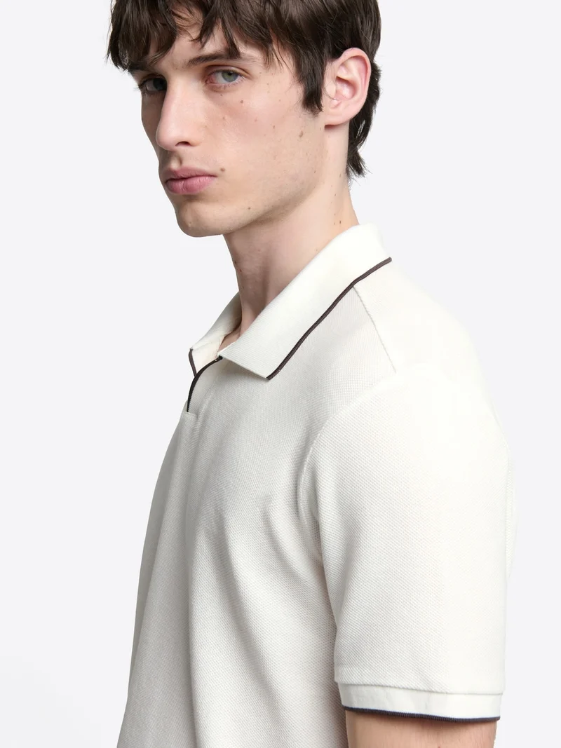 Polo col ouvert contrasté en coton