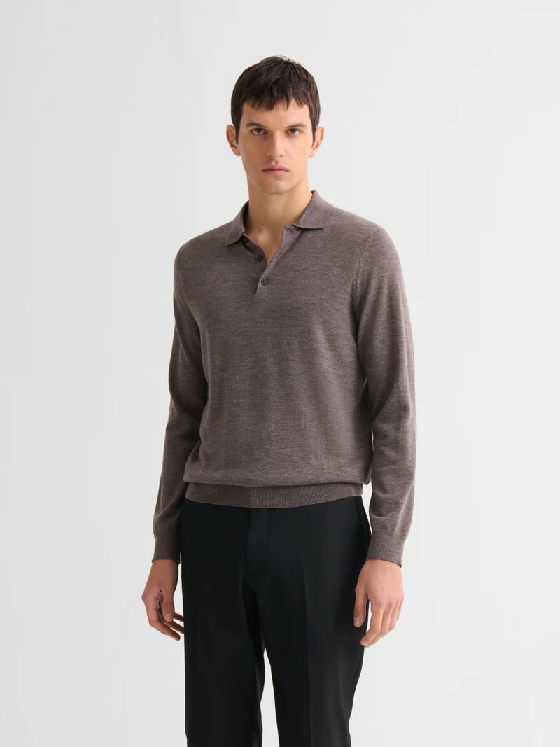 Polo boutonné en laine Mérinos