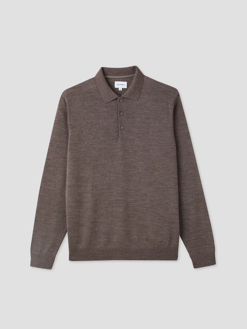 Polo boutonné en laine Mérinos