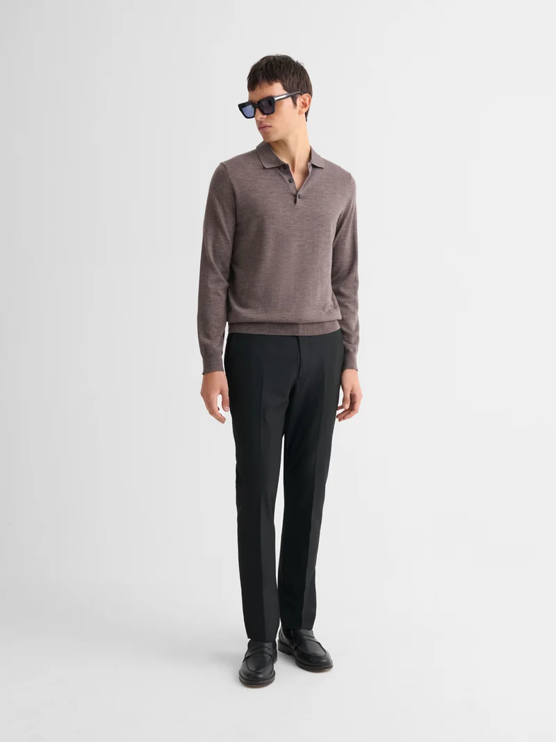 Polo boutonné en laine Mérinos