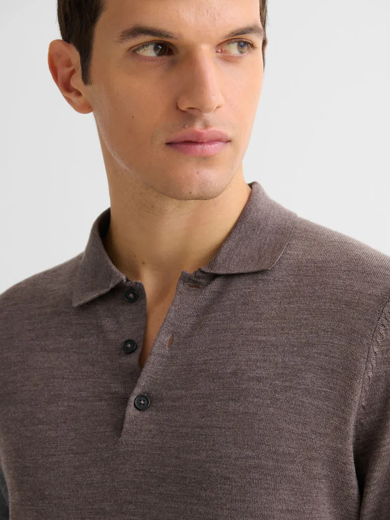 Polo boutonné en laine Mérinos