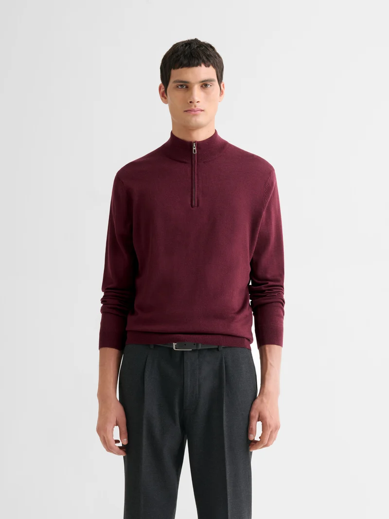 Pull col cheminée en laine Mérinos