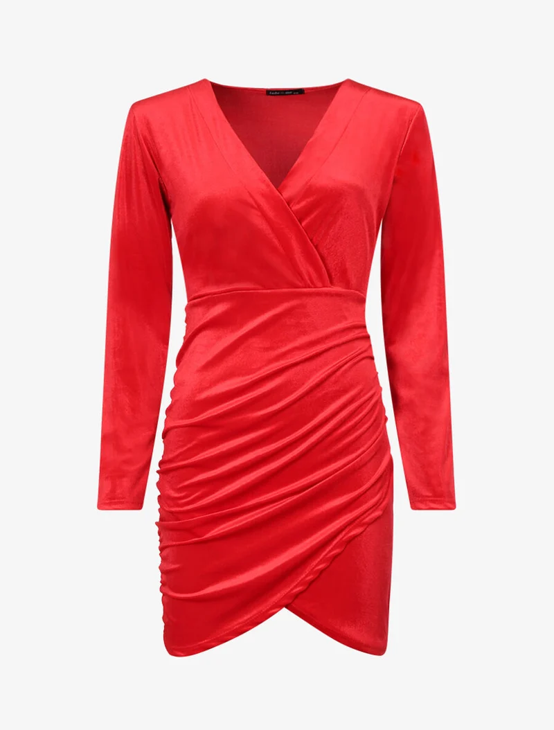 Tunique style robe effet velours - Rouge