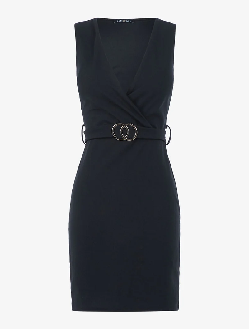Robe ajustée ceinture à nouer au dos - Noir