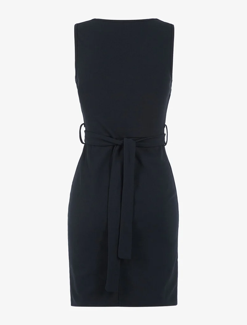 Robe ajustée ceinture à nouer au dos - Noir