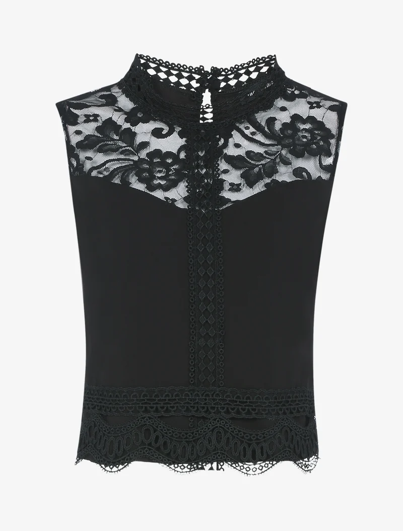 Top court à broderies - Noir