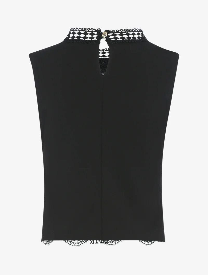 Top court à broderies - Noir