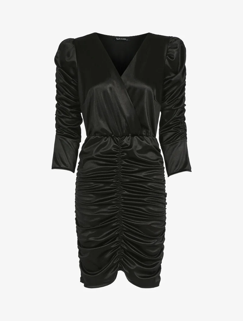 Robe froncée à manches longues - Noir