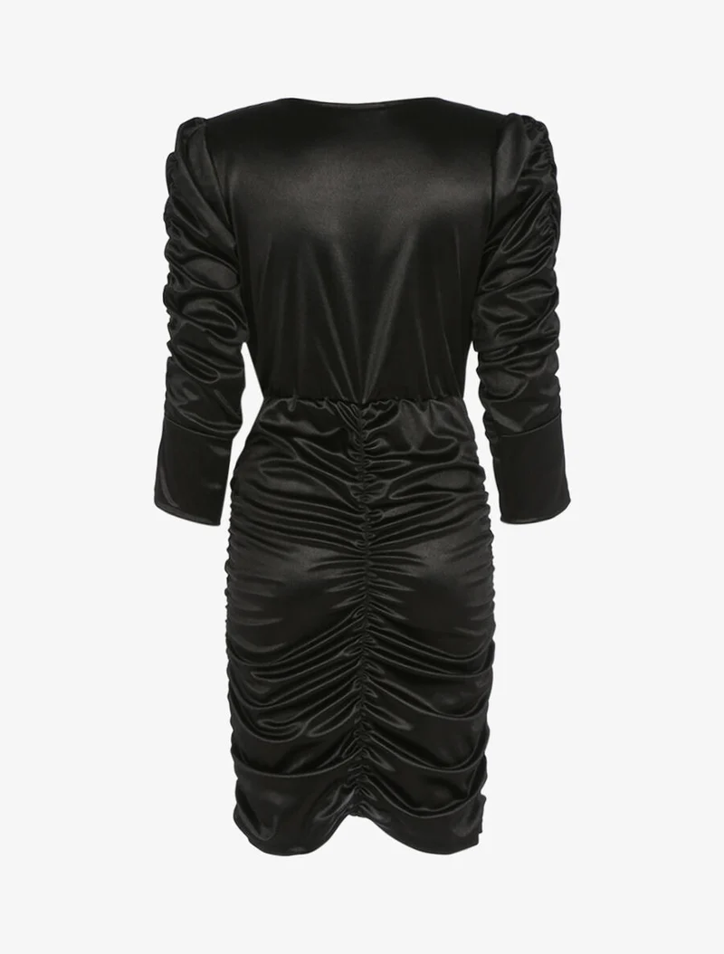 Robe froncée à manches longues - Noir
