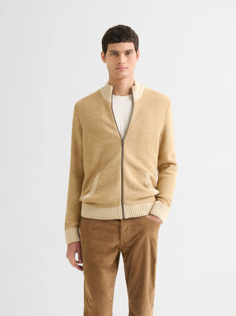 Cardigan col montant bicolore