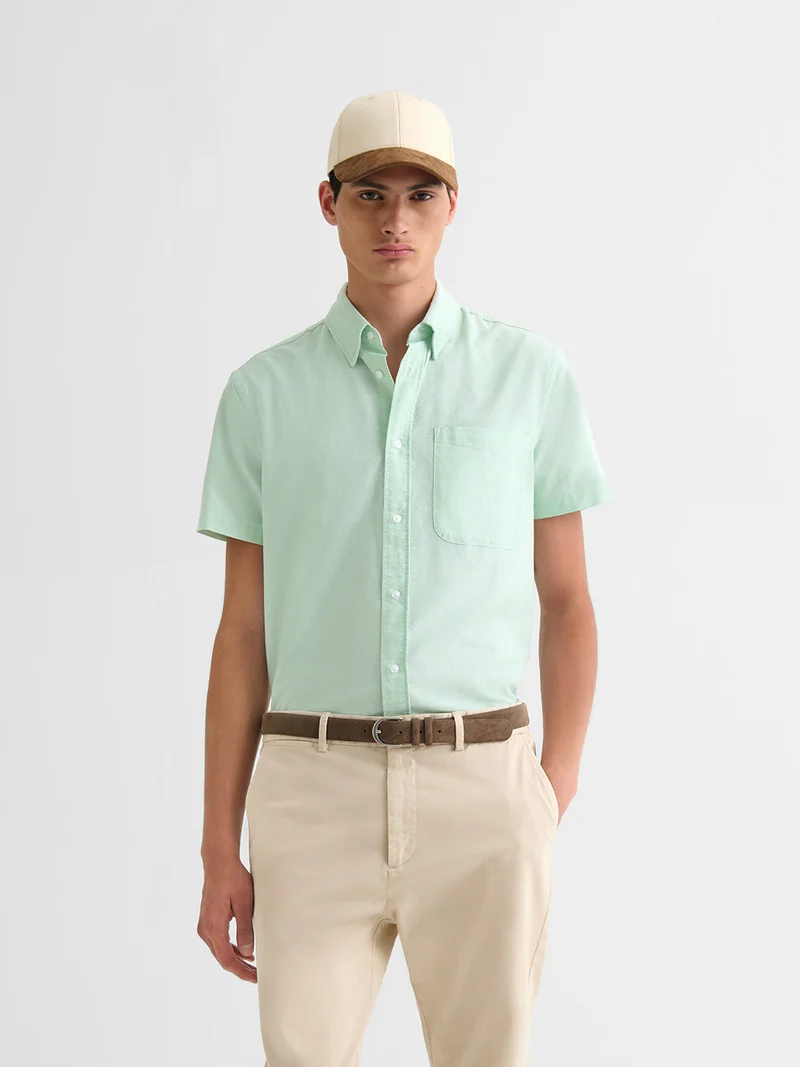 Chemise manches courtes slim en popeline
