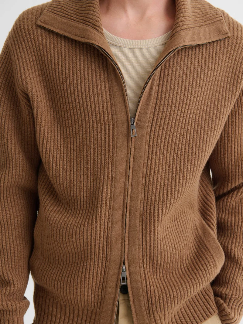 Cardigan zippé en laine certifiée