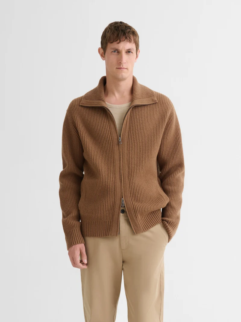 Cardigan zippé en laine certifiée