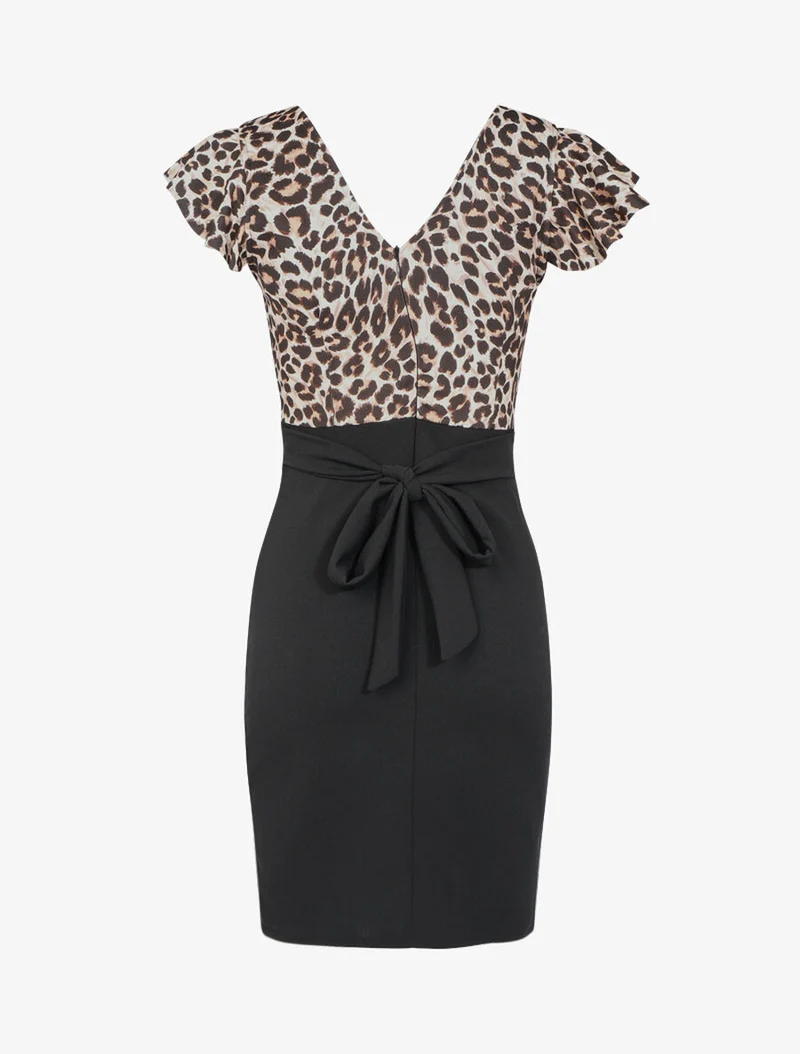 Robe fourreau à imprimé léopard - Camel/noir