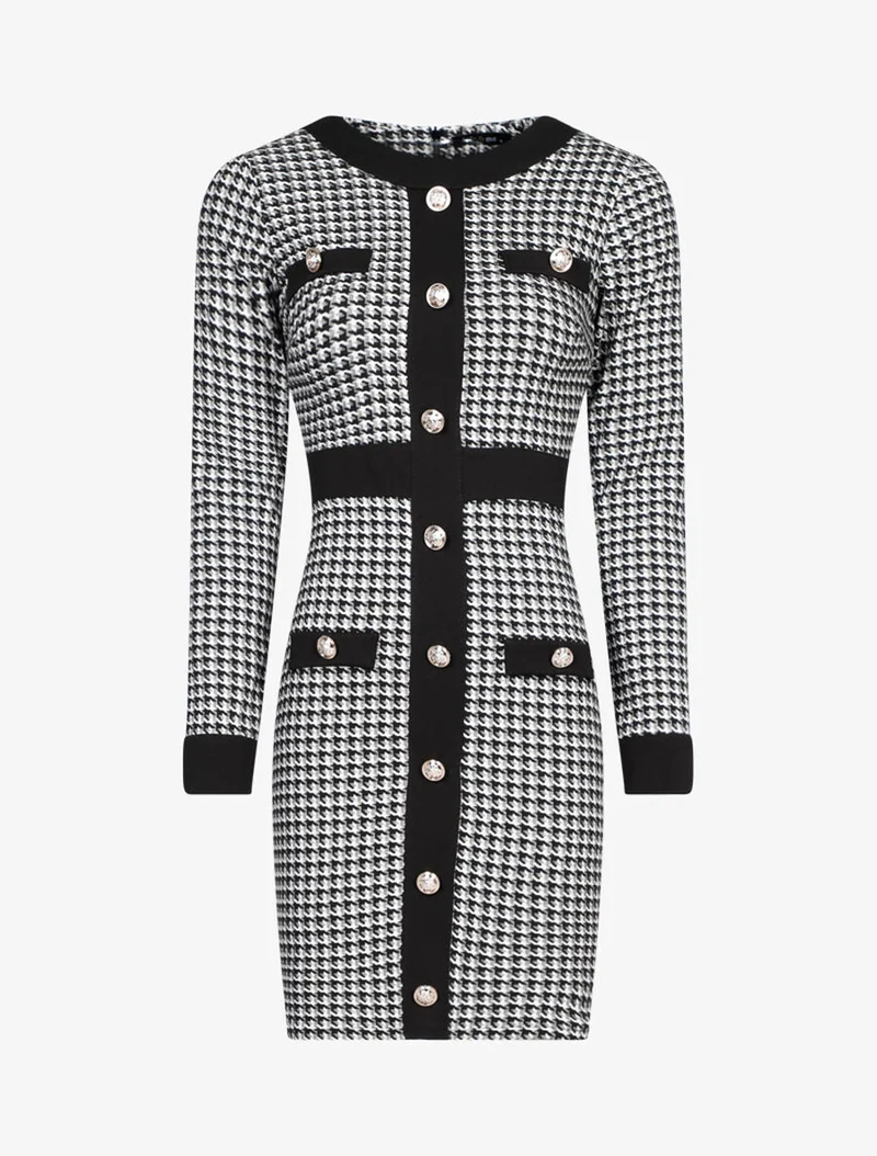 Robe chic imprimé pied de poule - Noir