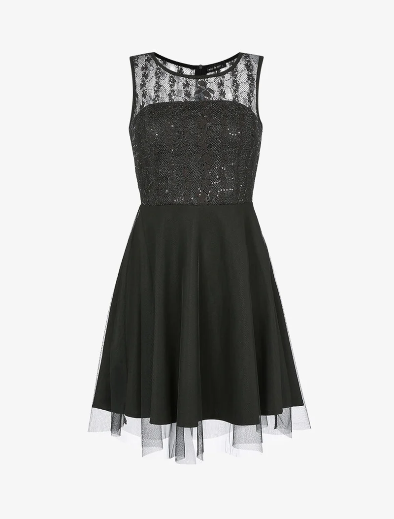 Robe sans manches en résille et sequins - Noir