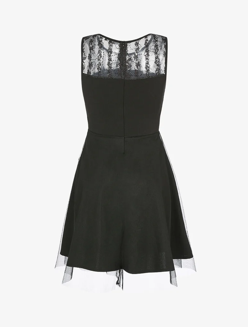 Robe sans manches en résille et sequins - Noir