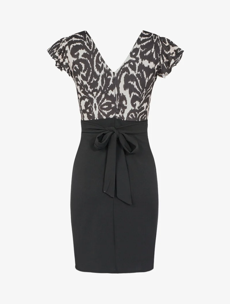 Robe fourreau à imprimé graphique - Beige/noir