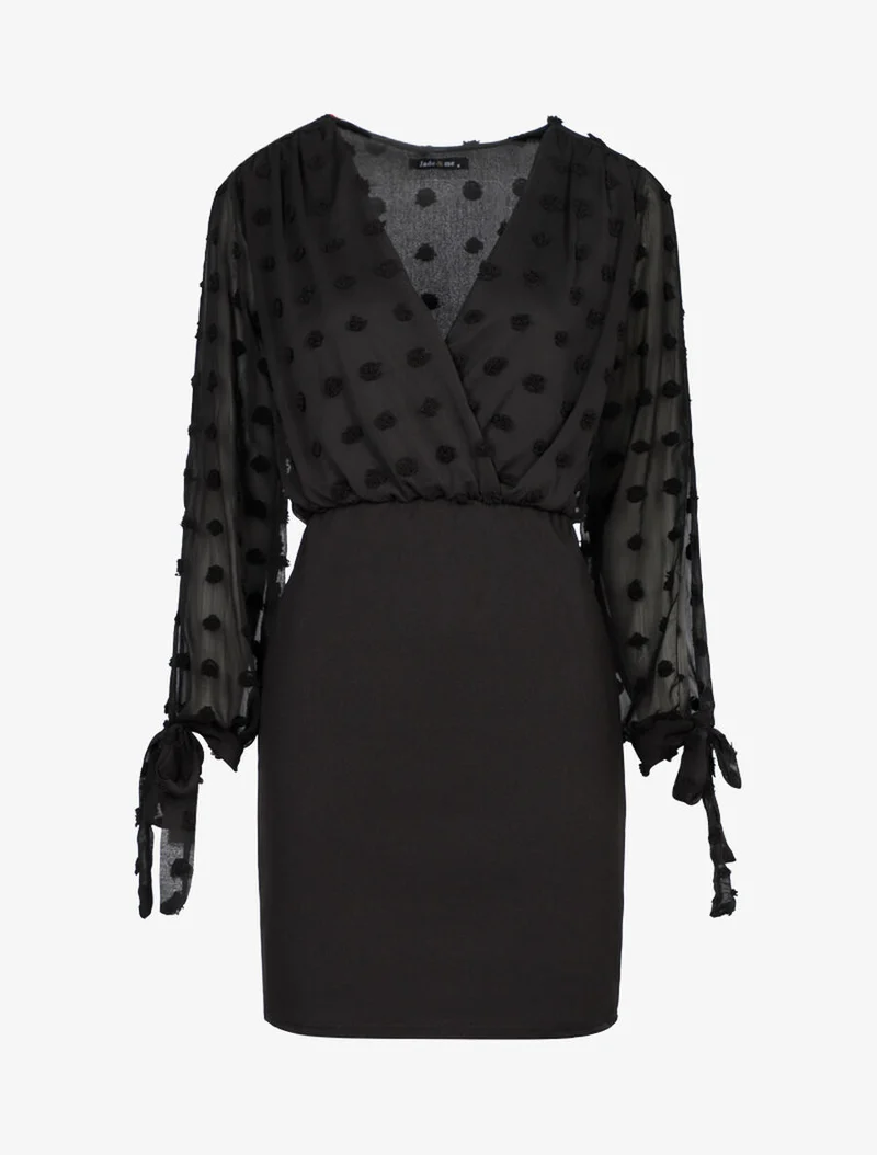 Robe fourreau à buste empiécé de ronds - Noir