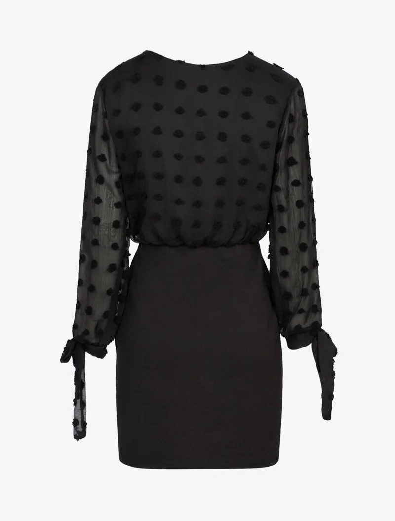 Robe fourreau à buste empiécé de ronds - Noir