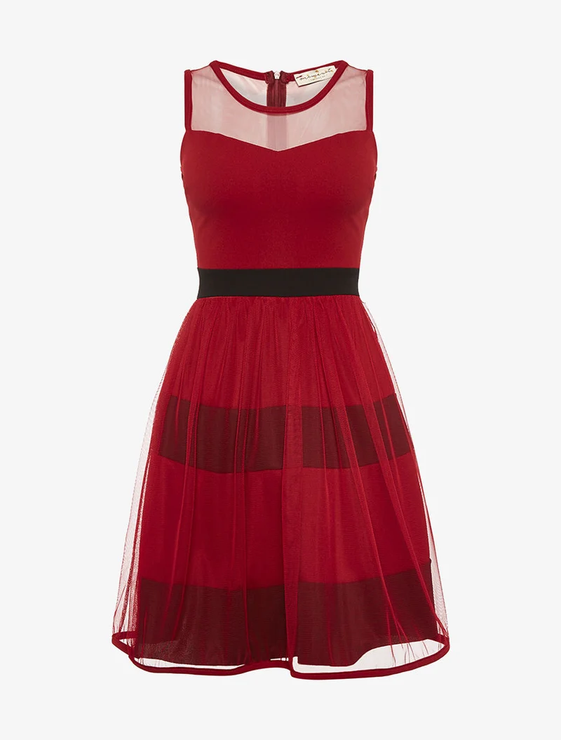 Robe à rayures doublée voile - Bordeaux