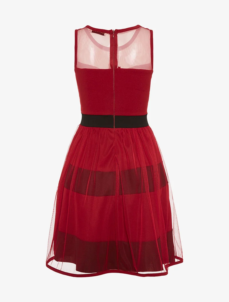 Robe à rayures doublée voile - Bordeaux