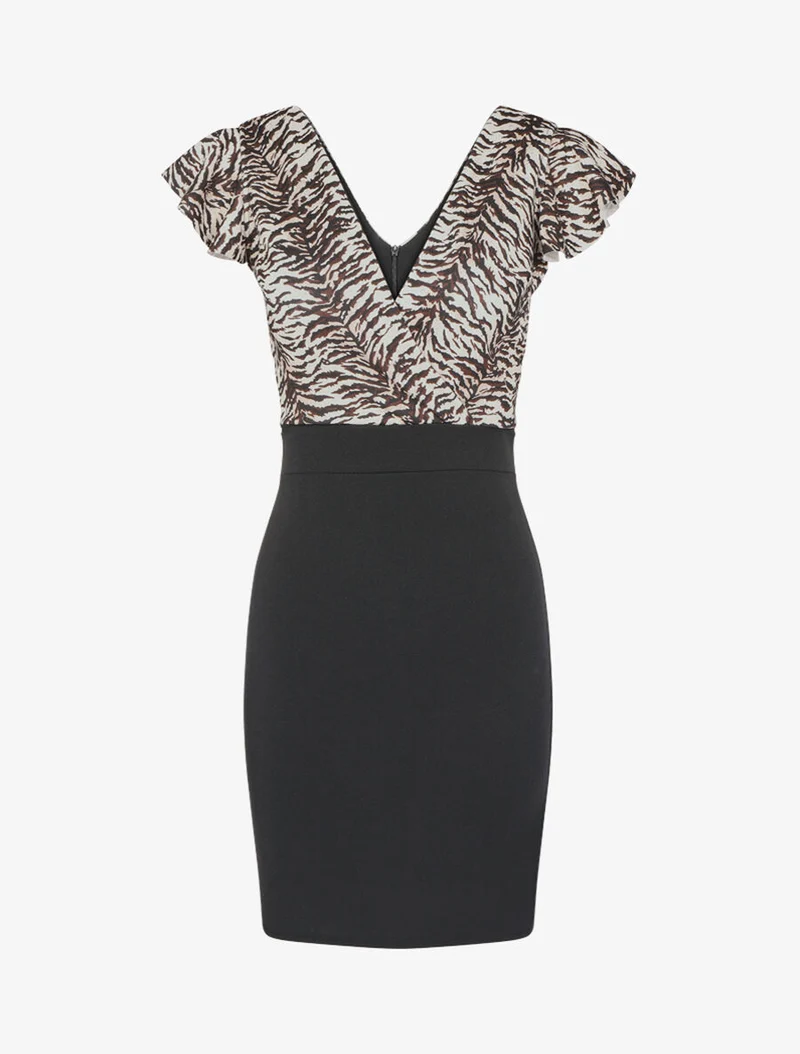 Robe fourreau à imprimé zébré - Marron/noir