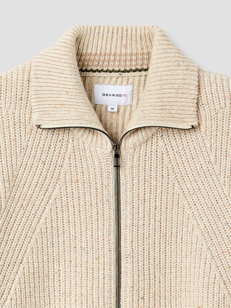 Cardigan zippé col montant maille perlée