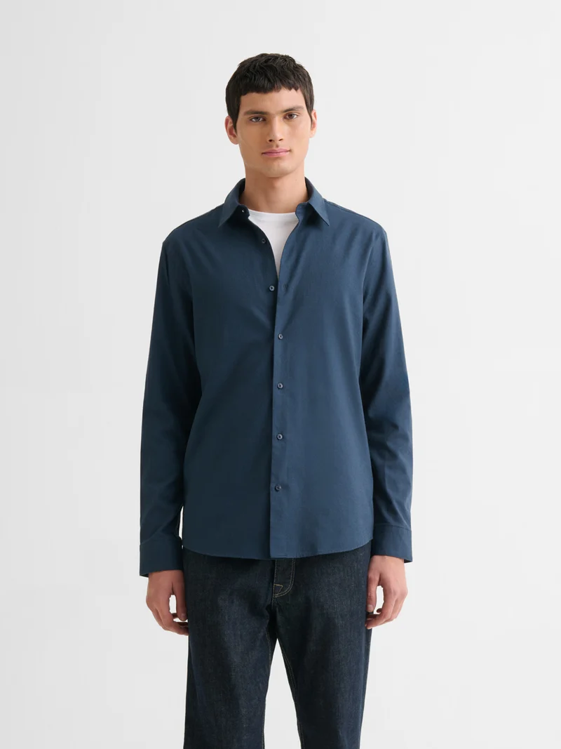Chemise slim en coton laine