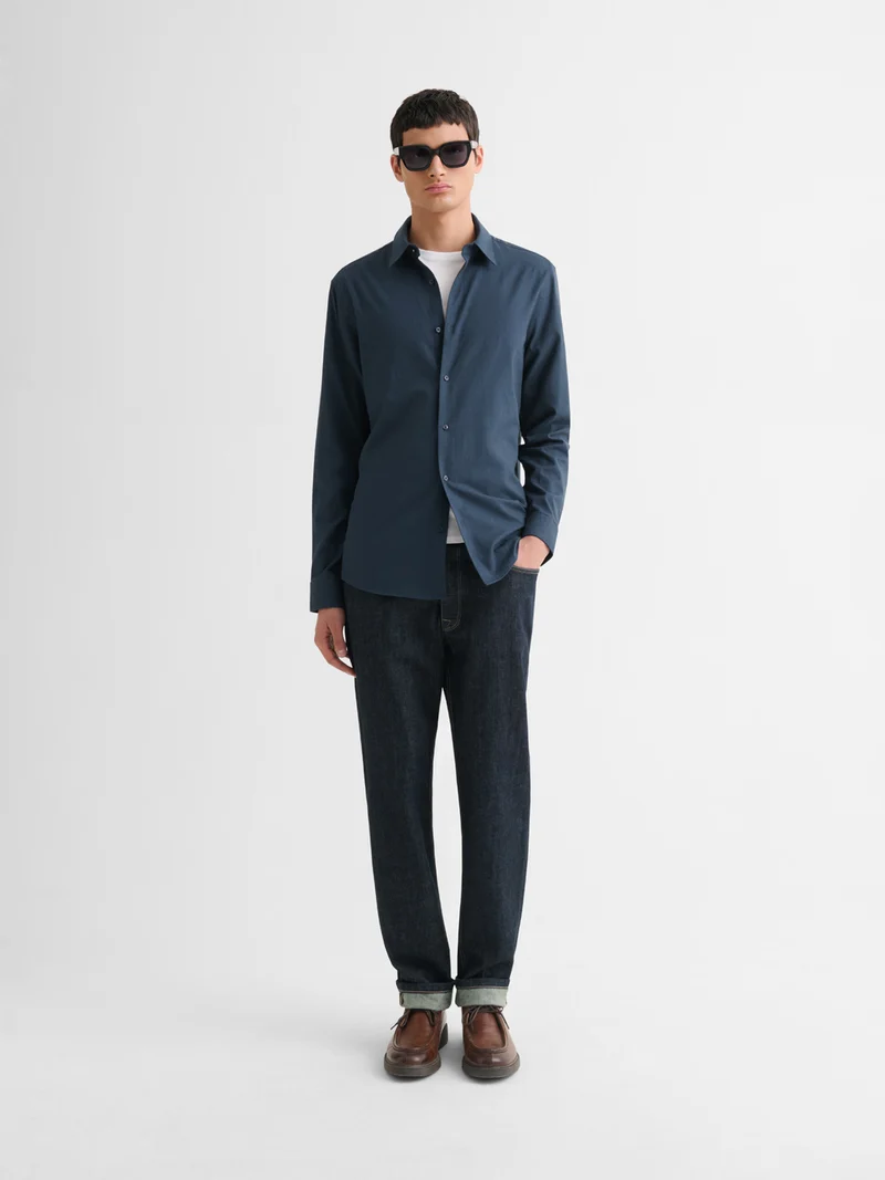 Chemise slim en coton laine