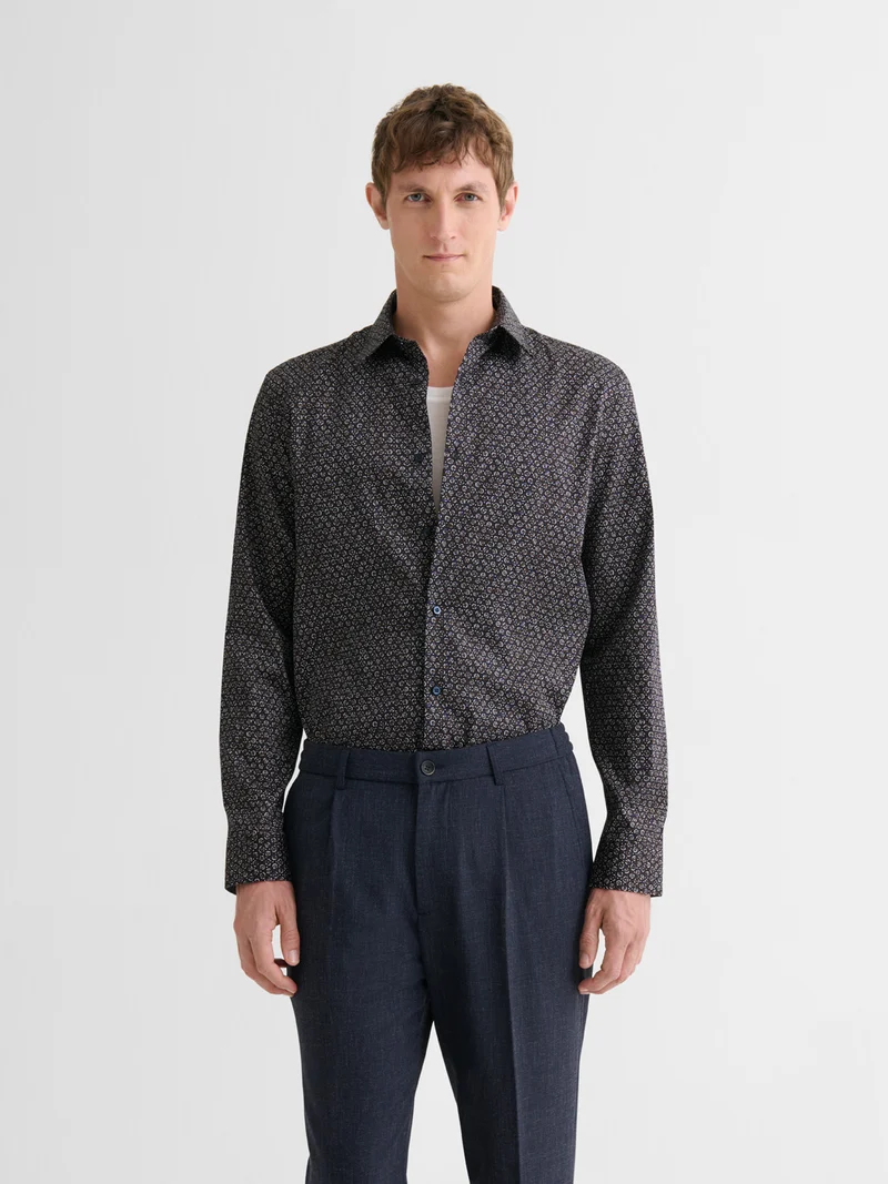 Chemise slim en coton à motif