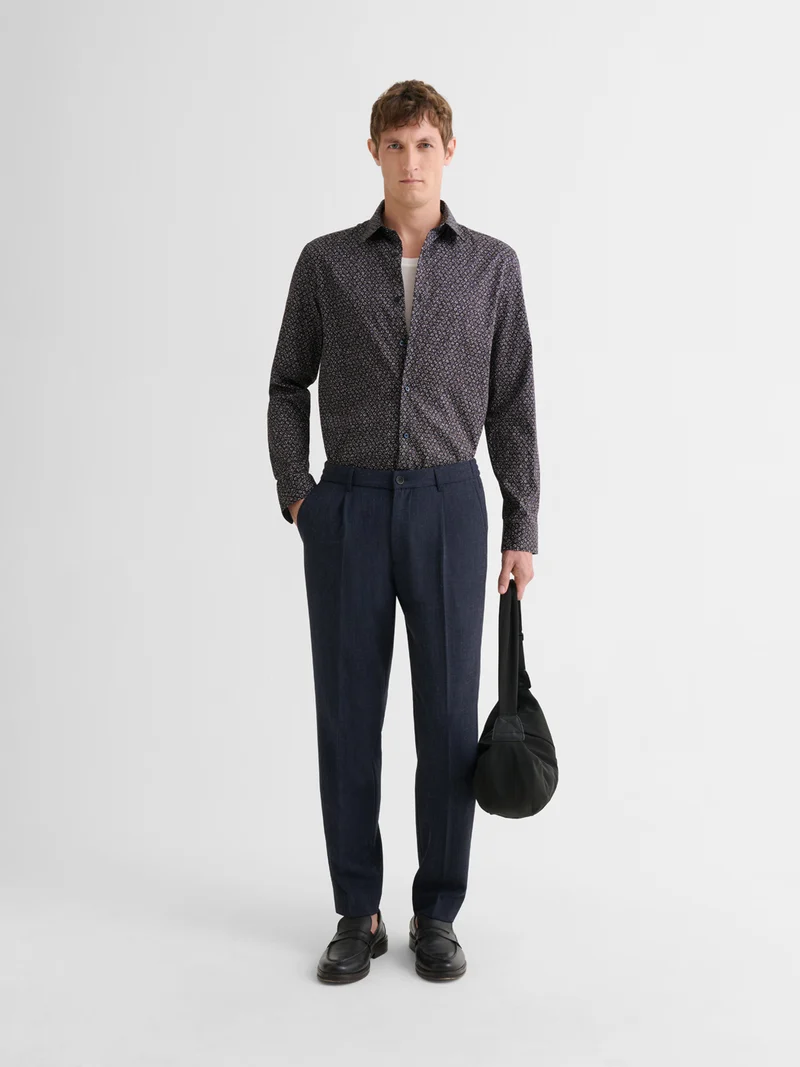 Chemise slim en coton à motif