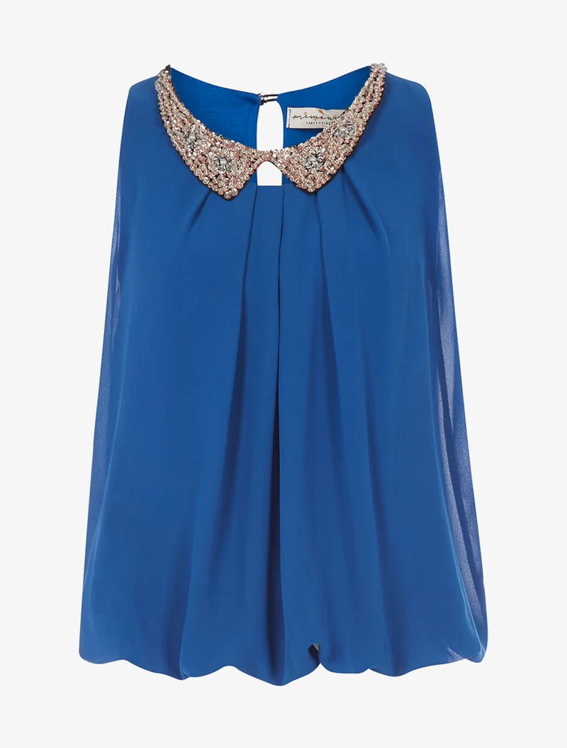 Top col claudine en strass - Bleu