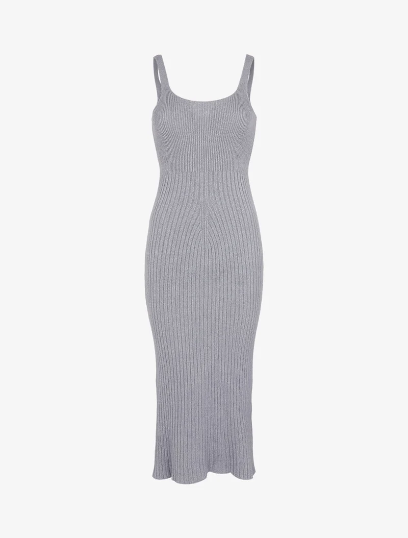 Robe fourreau en maille côtelée - Gris clair