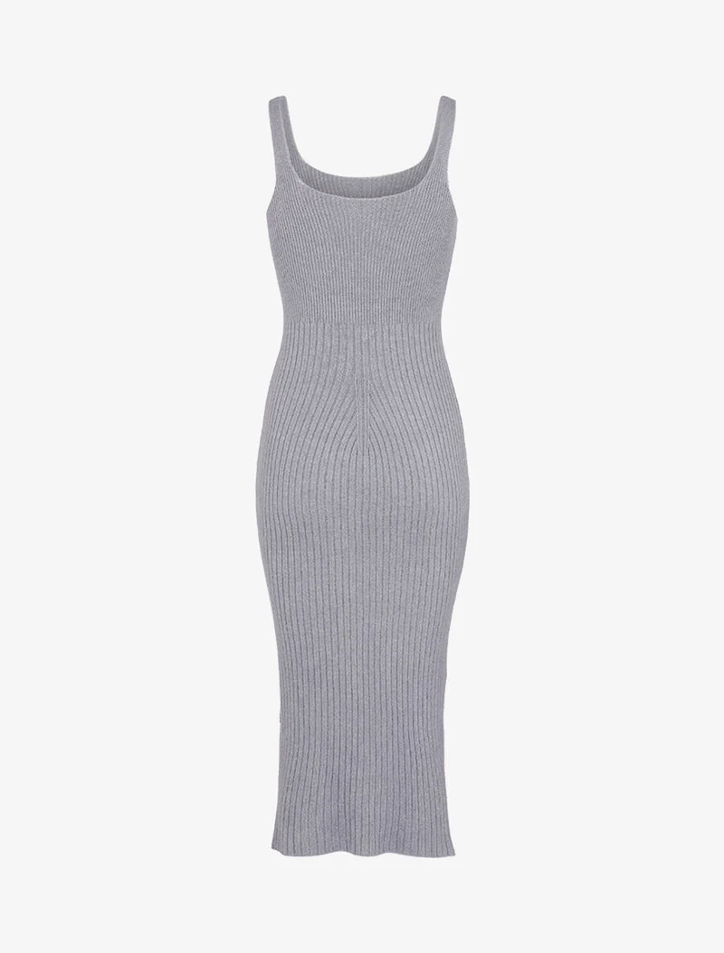 Robe fourreau en maille côtelée - Gris clair