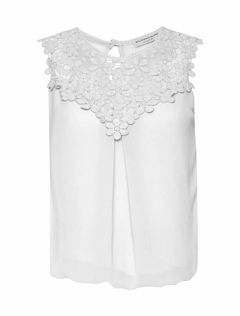Top voile plastron dentelle - Blanc