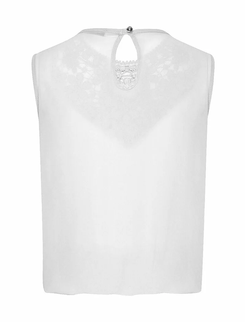 Top voile plastron dentelle - Blanc
