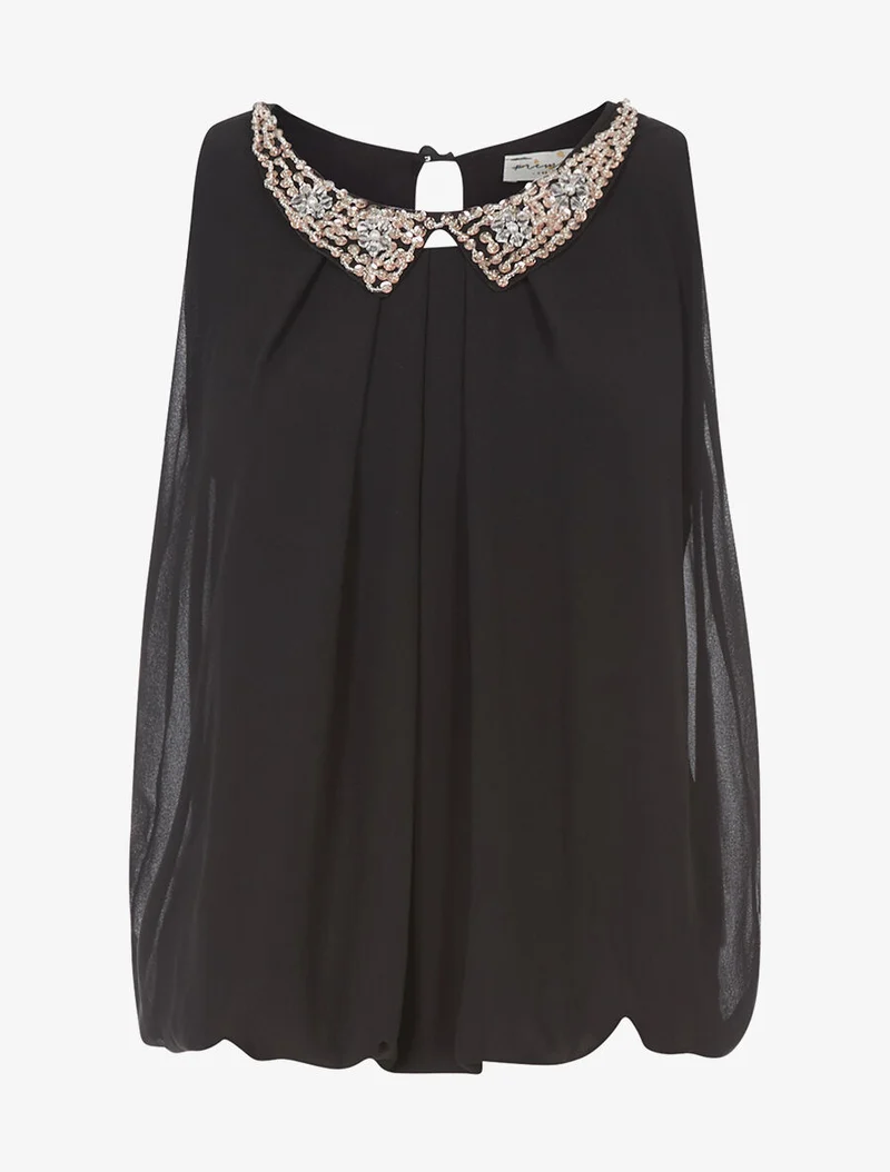 Top col claudine en strass - Noir
