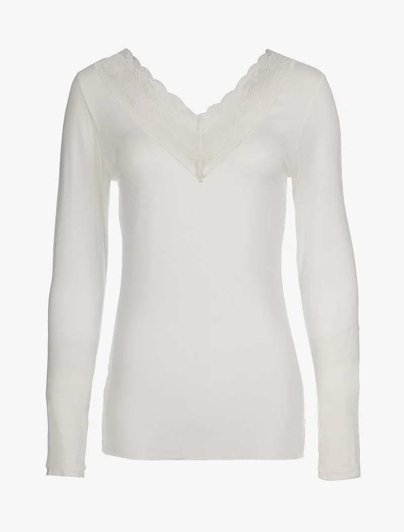 Top fin col dentelle - Blanc