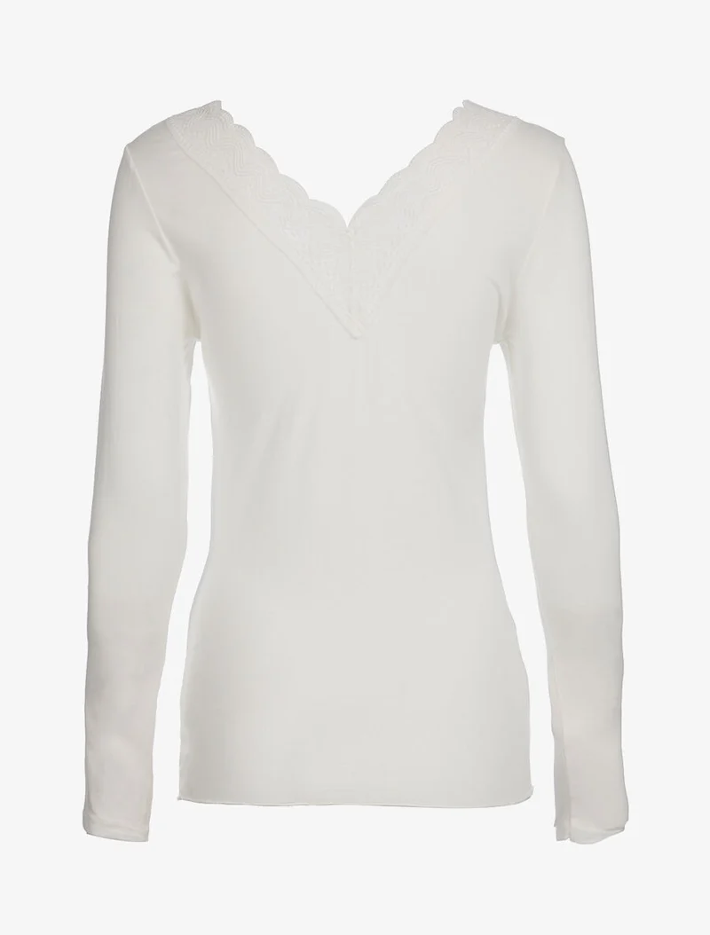 Top fin col dentelle - Blanc